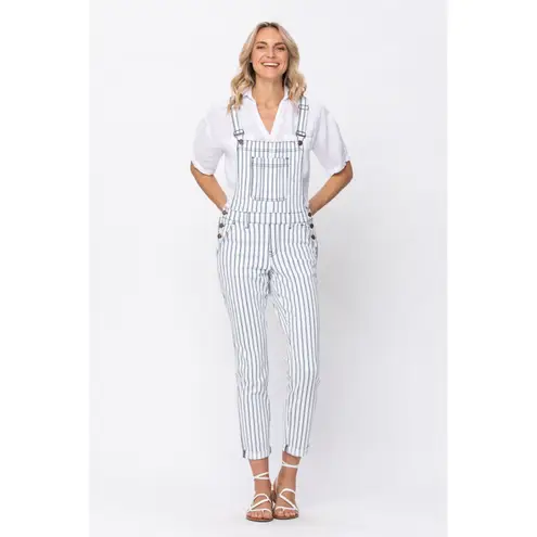 Judy Blue Women's Pinstripe White Boyfriend Casual Statement Overalls Size XL