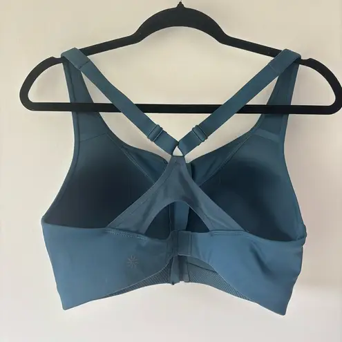 Athleta  Advance Zip Front Sports Bra Sequoia Blue Criss Cross Back Padded Active