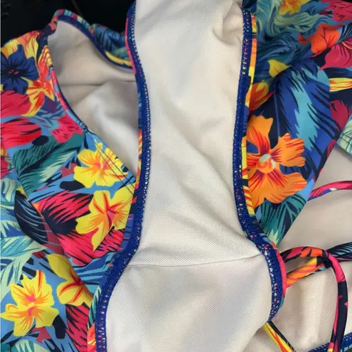 One Piece 4/$15 TROPICAL FLORAL OFF THE SHOULDER LACE UP BACK  SWIM SUIT