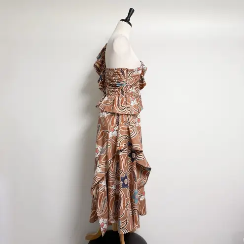 Ulla Johnson Copper Brown Ivory Floral Mariam One Shoulder Silk Midi Dress 12