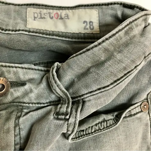 Pistola Audrey Moto Stretchy Jeans Light Grey Denim Textured Ribbed Biker sz 28