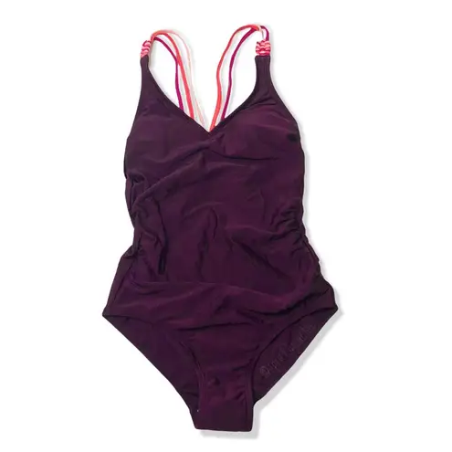 Kona Sol NWOT Dark Purple Crisscross Tri-Color Strap Strappy One Piece Swimsuit New