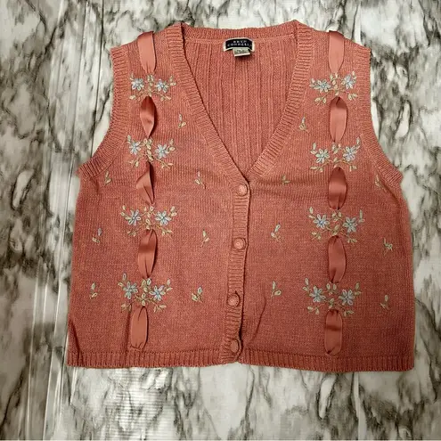 Bryn Connelly Womens Size M Pink Embroidered Forget Me Knots Ribbon Vest Vintage Size M