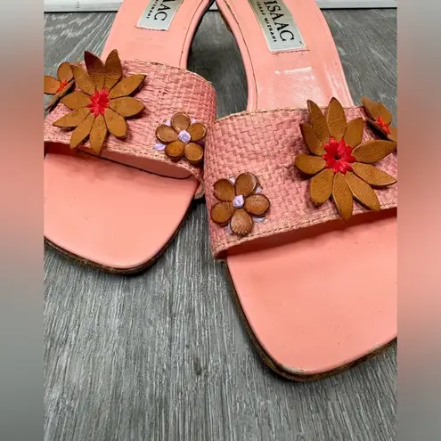 Isaac Mizrahi Floral Appliqué Spring Wicker Weave Pink Peach Sandals Size 6