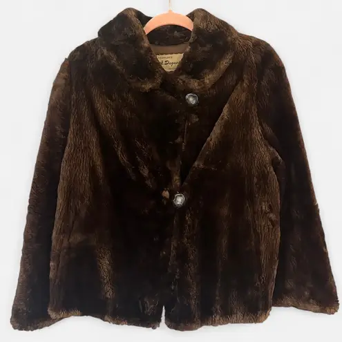 Vintage A. Duquette Chocolate Brown Faux Fur Cropped Jacket 90s French Girl Chic