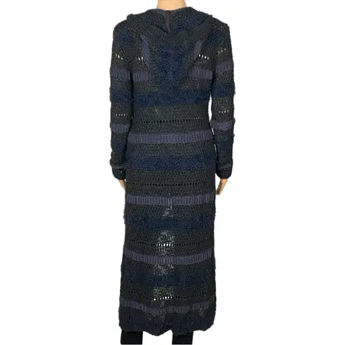 HOUSE OF HARLOW 1960 black & grey striped Hooded fuzzy open Duster ONE SIZE EUC