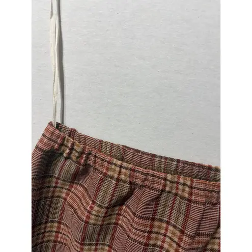 Vintage Plaid Blazer Skirt Set Womens 3 Piece Suit Pink Red Tan Classic Size M