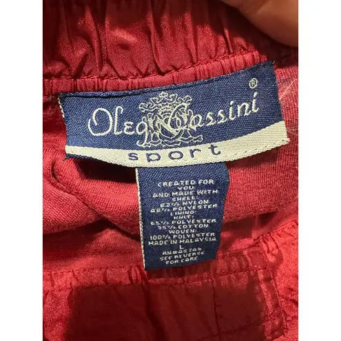 Oleg Cassini Y2K Red Beaded Track Pants Windbreaker Ankle Zip Lined Size L
