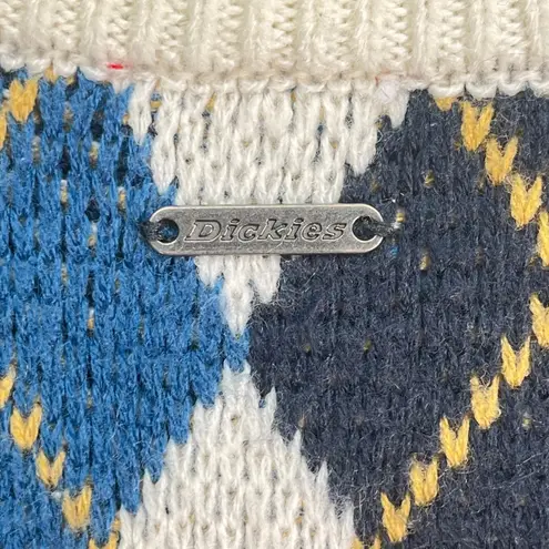 Dickies Juniors Argyle Sweater Vest Blue White Yellow Preppy Knit Pullover Large