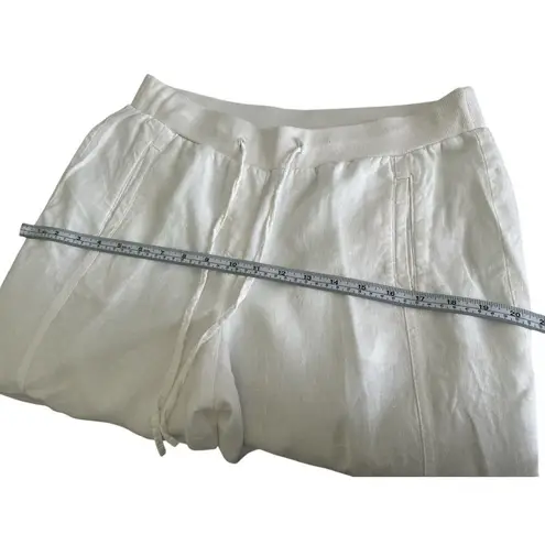 JM Collection Solid White Linen Casual Lined Crop Pants Si 8p Elastic Waist