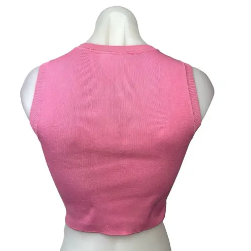 ZARA  Pink Ribbed Knit Crew Neck Sleeveless Pullover Casual Bra Crop Top Size S