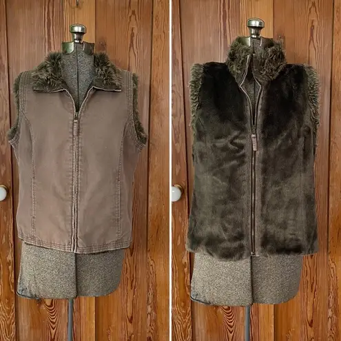 Tribal Reversible Faux Fur & Denim Vest in Chocolate Brown