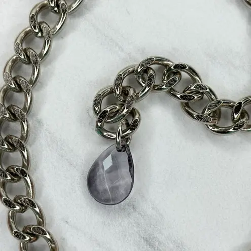 New York & Company Pink Flower Chain Link Belt Silver Tone Large/XL (L/XL) ✨