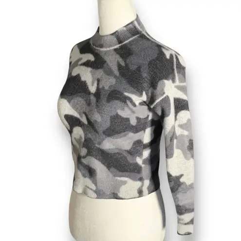 27 Miles Cashmere Gray Camo Cropped Sweater XS Metallic Soft Knit Pullover
