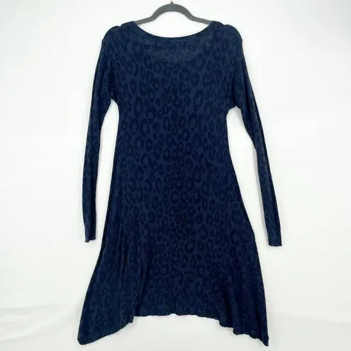 Rebecca Taylor Waffle Knit Leopard Print Blue Long Mini Dress Size Small