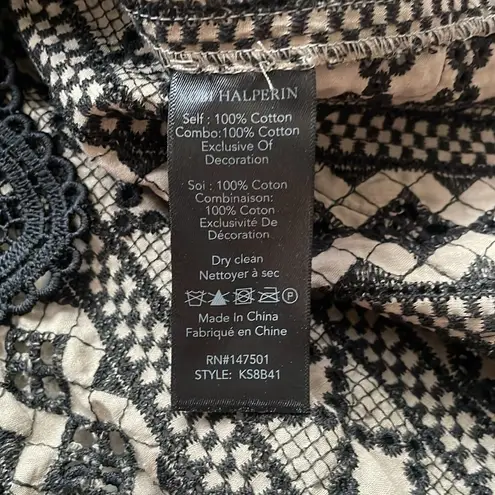 Kobi Halperin Cassandra Eyelet Embroidered Peasant Blouse Black Size M