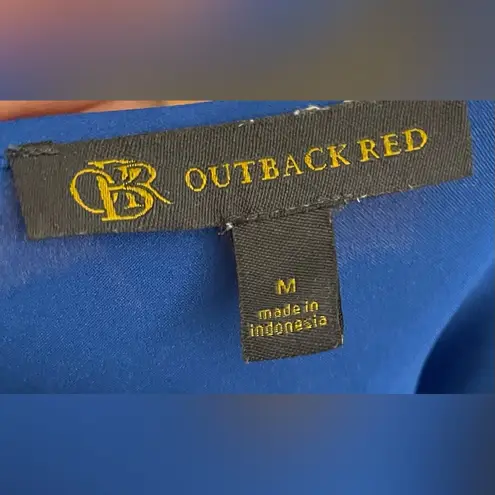 Outback Red -Royal Blue Pocket Front Satin Long Sleeve Blouse Size M