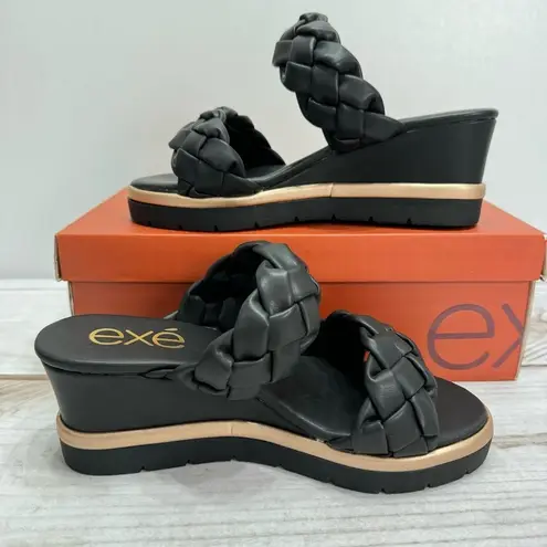 exe Ipanema Black Woven Faux Leather Wedge Heel Platform Sandals Y2K Style NEW Size 5.5