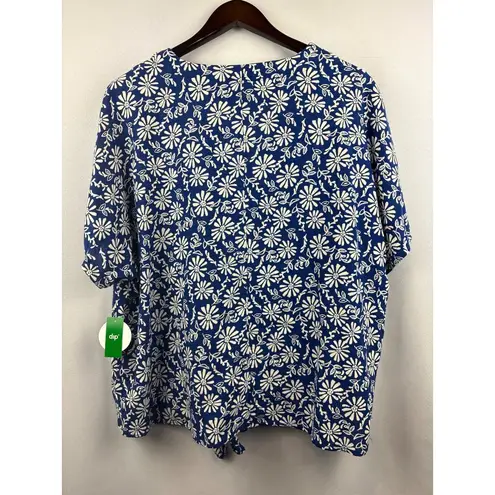 Women’s Dip 2X Cobalt Blue w/ White Florals Short Sleeve Button Up Shirt