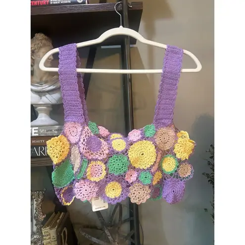 Agua Bendita Tanit Crochet Crop Top Multicolor Womens Size Large