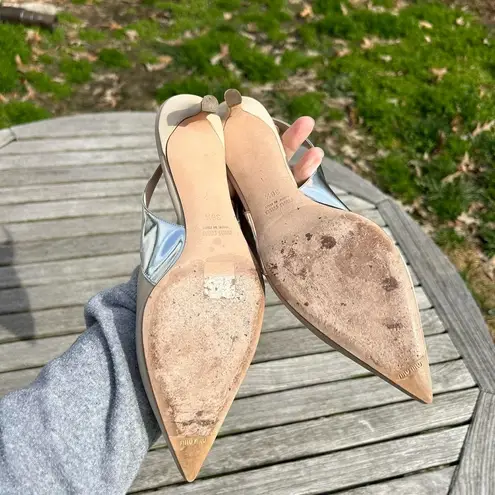 Miu Miu Nude Kitten-Heel Slingback Pumps by  size 36 1/2  nude silver 6