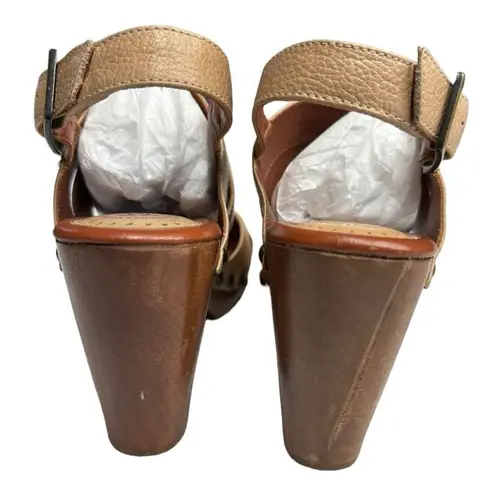 Johnston & Murphy Tan Wooden Heel Leather Platform Sandals size 10