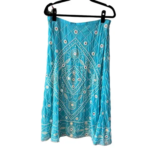 Vintage Maxi Skirt Blue Whimsy Boho Flowy Size 10 Womens Gypsy Fairy Festival Black