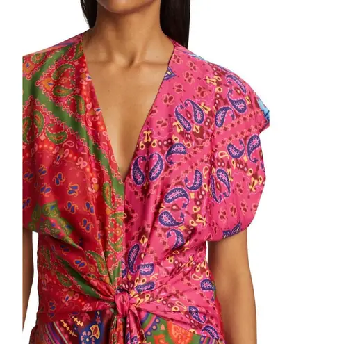 Farm Rio Women’s Pink Multi Bandanna Tie Waisted Midi Dress medium