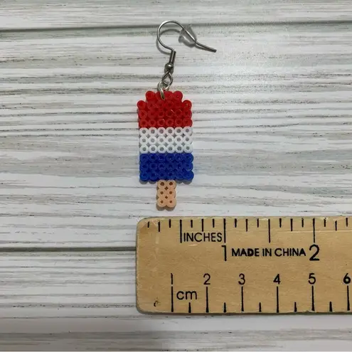 Handmade Pixel Bead Jewelry, 4th of July Popsicle Earrings, Novelty Earrings