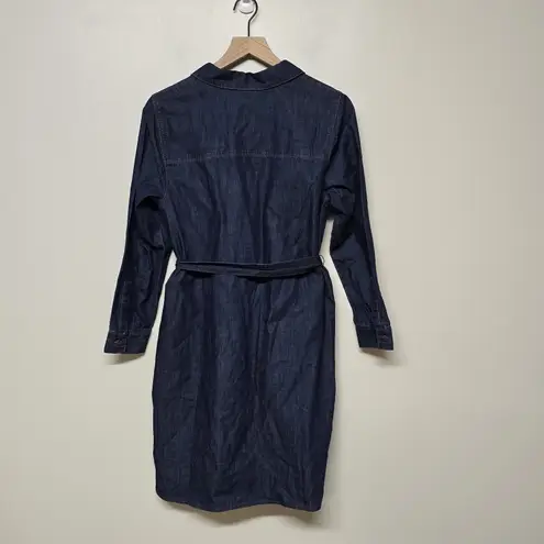 J. Jill Womens Denim Chambray Button Up Belted Dress Sz MP NWT Western Rodeo Blue