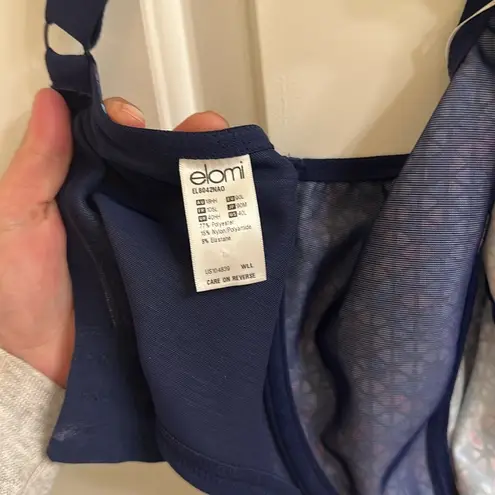 Elomi Energise Sports Bra EL8042 NEW Size 40L Navy Geo Underwire Blue