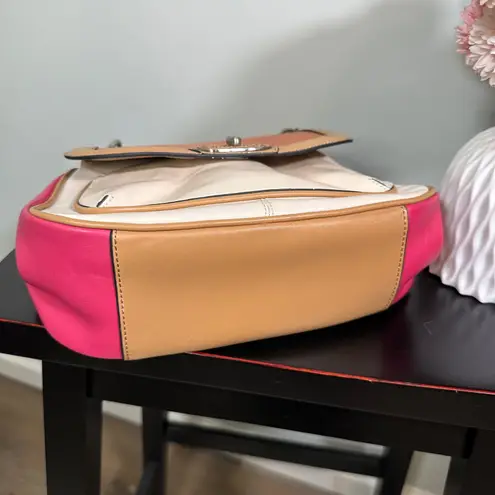 Etienne Aigner Leather Colorblock Satchel Shoulder Bag Turn Lock Purse