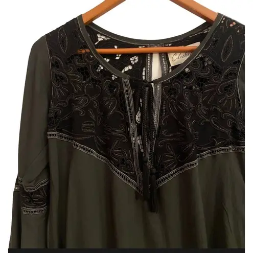 Cleobella Lili Bohemian Hippie Bell Sleeve DeepV Mini Dress in Gunmetal Gray S