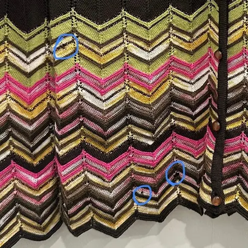 M Missoni Brown Pink Yellow Green Metallic Chevron Knit ZigZag Cardigan Size 12