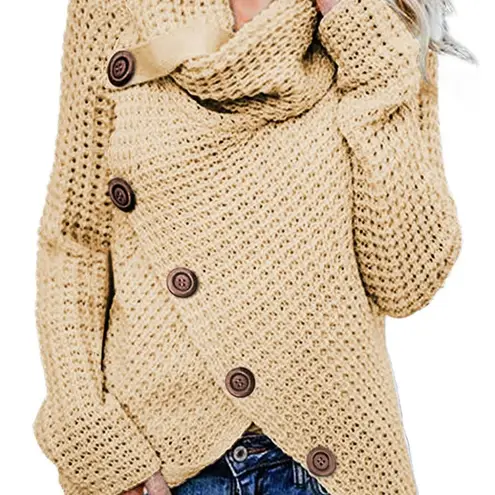 BEIGE BUTTONED WRAP TURTLENECK SWEATER Size undefined