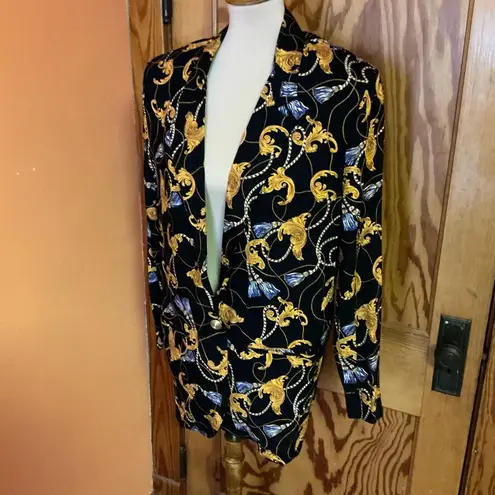 Vtg 90s hunters run baroque print blazer Black Size M