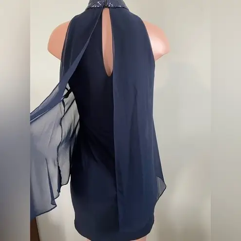 Betsy and Adam NWT Scarf Drape Dress Size 6 Cocktail Navy Blue Sequin Choker