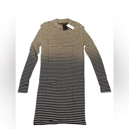 ATM women Stripe Knit Dress stretch long sleeve olive green Black cream Sz L NWT Size L