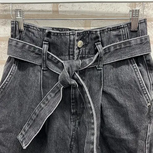 Topshop  Paper Bag Black Wash Mom Jeans 26 Tie Waist