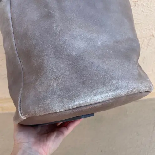 Alexander McQueen taupe leather zipper shoulder bucket bag purse handbag