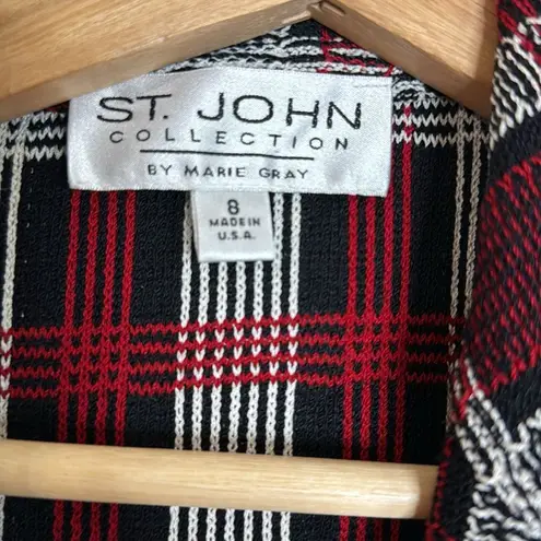 St. John ladies checkered plaid tweed button up long blazer coat size 8