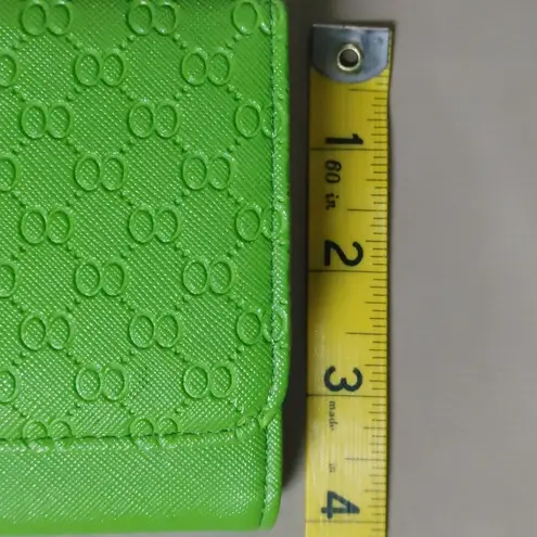 Leather Wallet Lime Green Embossed Faux Snap Closure Decorative Bee Accent