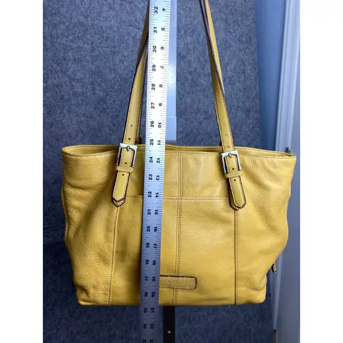 Tignanello Yellow Leather Tote Bag Pebbled Shoulder Purse Tassel Buckle Style