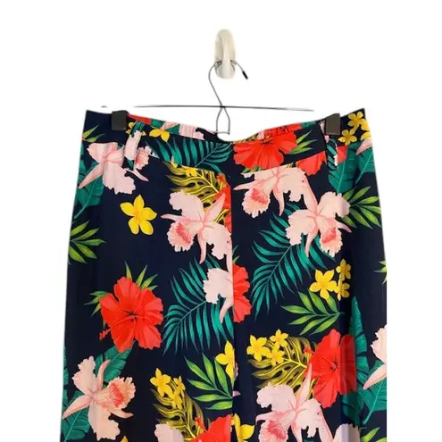 Soft Surroundings Navy Blue Multi Color Floral Tropical Pants Women Sz PS