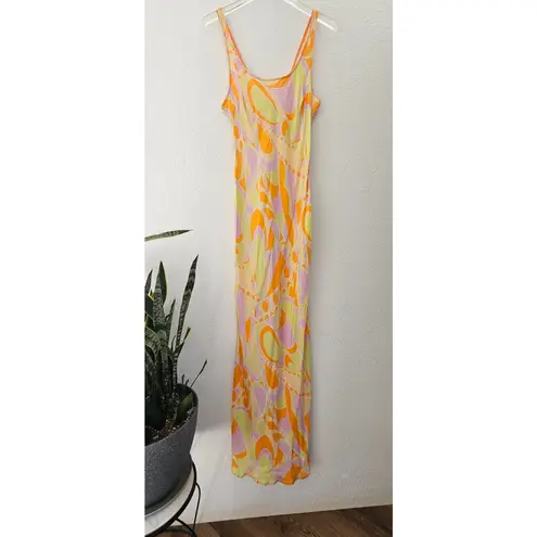 Delfi Collective Donna Multicolor Psychedelic Slip Dress Maxi Size Large Orange