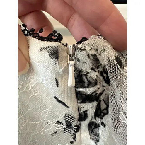 Marchesa Notte Off Shoulder Floral Lace Tiered Dress Size 4 Black