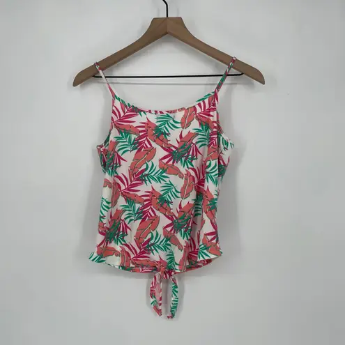 Poof New York Tropical Leaf Print Tie Front Camisole Tank Top Women's Size Large