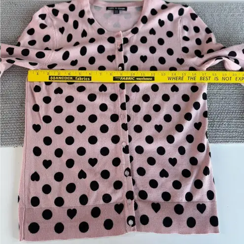 Cable & Gauge Valentines Day Pink Black Heart Polka Dot Cardigan Sweater Medium