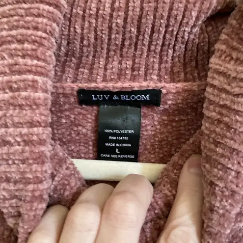 Luv & Bloom Pink Chenille Cropped Turtleneck Long Sleeve Sweater Size L