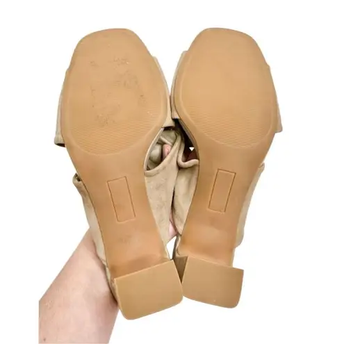 Caslon Sandals Size 9 Taupe Leather Open Toe Crisscross Straps Block Heel